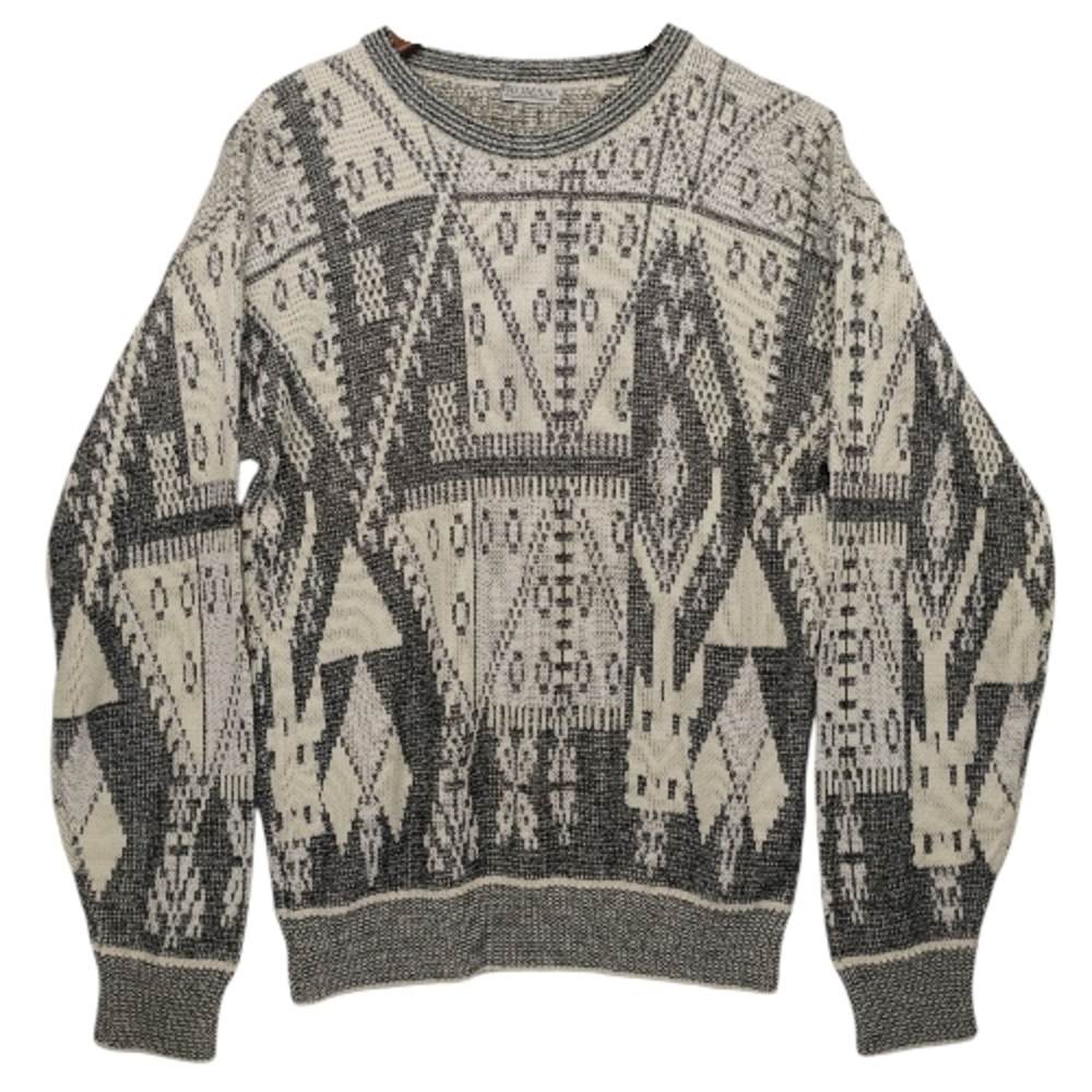 421. Vintage 80s Geometric Diamonds Tribal PatternAlpine Ski Sweater Korman S